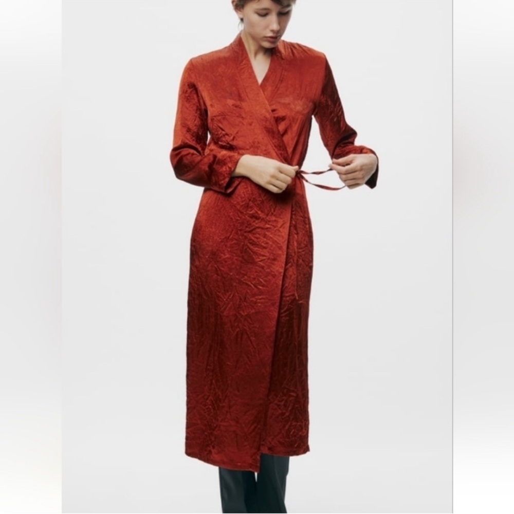 Zara Burnt Orange Wrap Robe Dress